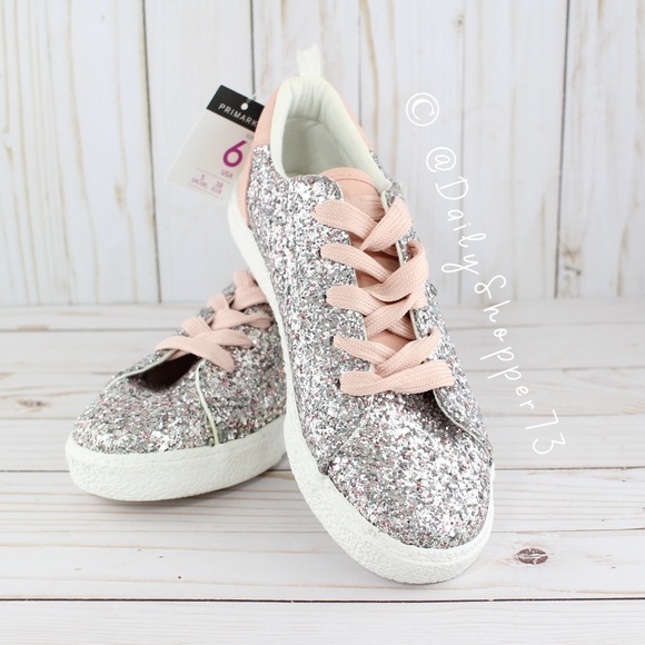 Primark Girls' Super Sparkly Dusty Rose Chunky Glitter Sneakers - Picture 2 of 8